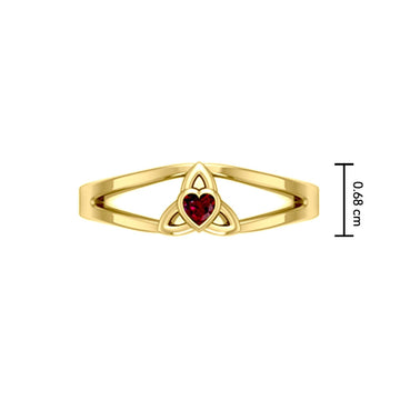 Celtic Trinity Knot 14 K Solid Gold Ring With Heart Gemstone GRI2309 - Jewelry